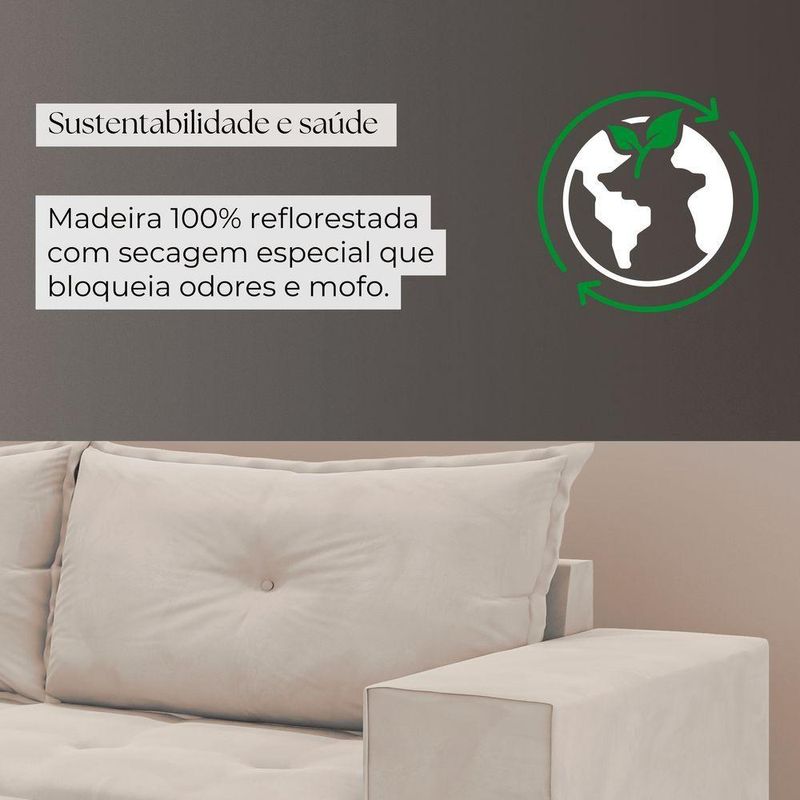 Sofá Fixo 5 Lugares Dunas 2,20m Veludo Creme