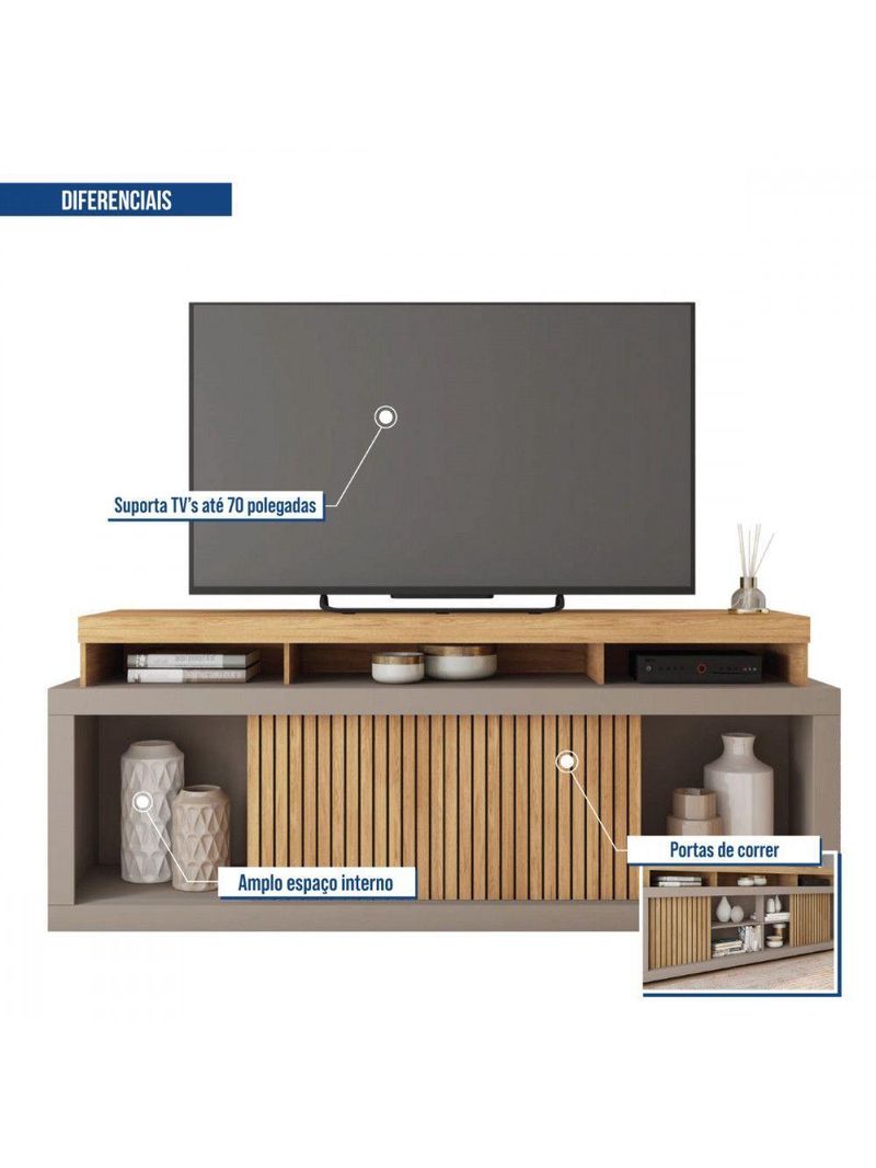 Rack Bancada Para Tv 70 Polegadas Aegon Caemmun Buriti / Fendi