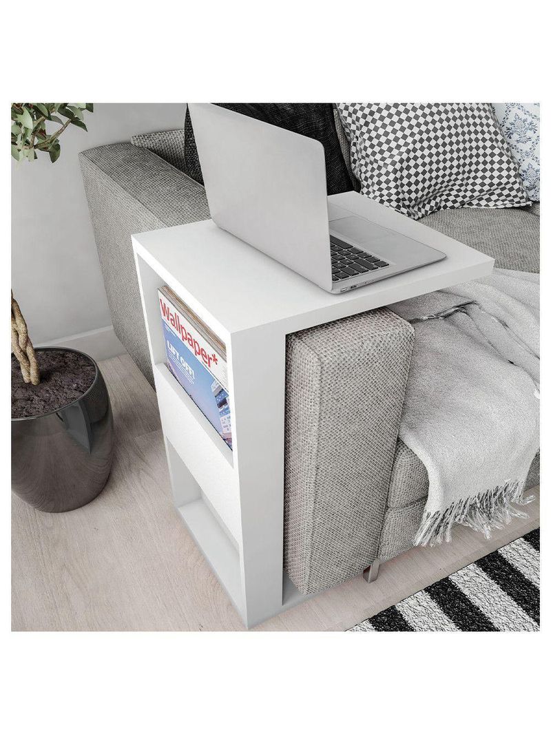 Mesa Apoio Lateral Book Sofá Ou Cama Caemmun Branco