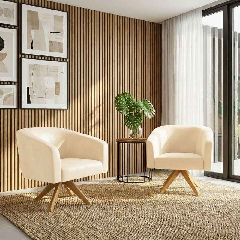 Kit 2 Poltronas Decorativas Stella Giratória Sintético Pu Cor Marrom D'Rossi