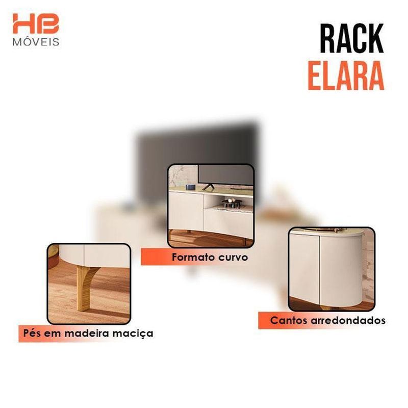Rack Bancada Elara Off White Champanhe Com Kit Mesa De Centro Sky E Aparador Infinity Off White - Hb Móveis
