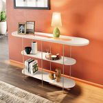 Rack Bancada Elara Off White Champanhe Com Kit Mesa De Centro Sky E Aparador Infinity Off White - Hb Móveis