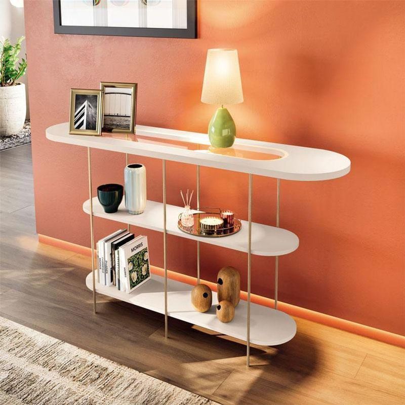 Rack Bancada Elara Off White Champanhe Com Kit Mesa De Centro Sky E Aparador Infinity Off White - Hb Móveis