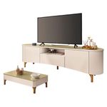 Rack Bancada Elara Com Mesa De Centro Liz Off White Champanhe - Hb Móveis