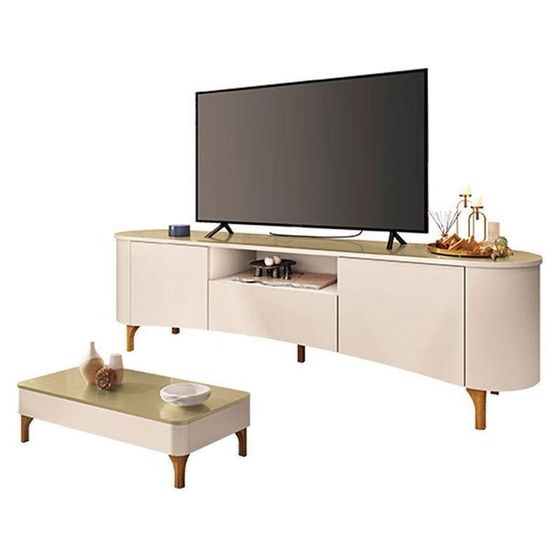 Rack Bancada Elara Com Mesa De Centro Liz Off White Champanhe - Hb Móveis