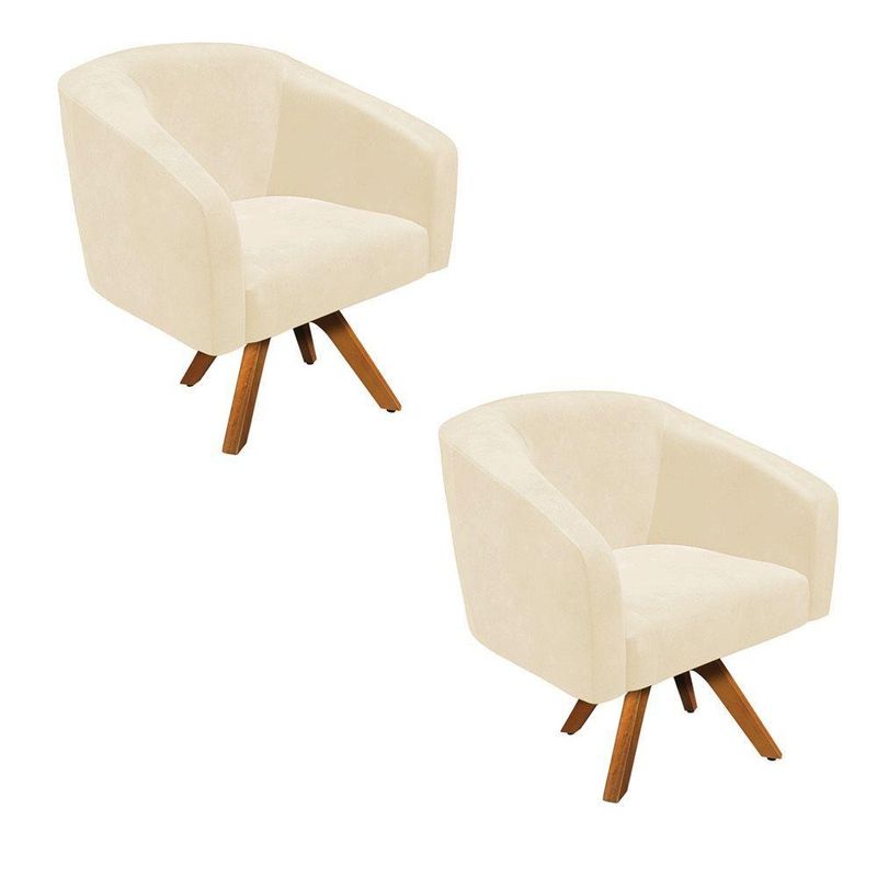 Kit 2 Poltronas Decorativas Stella Giratória Couro Sintético Marrom D'Rossi