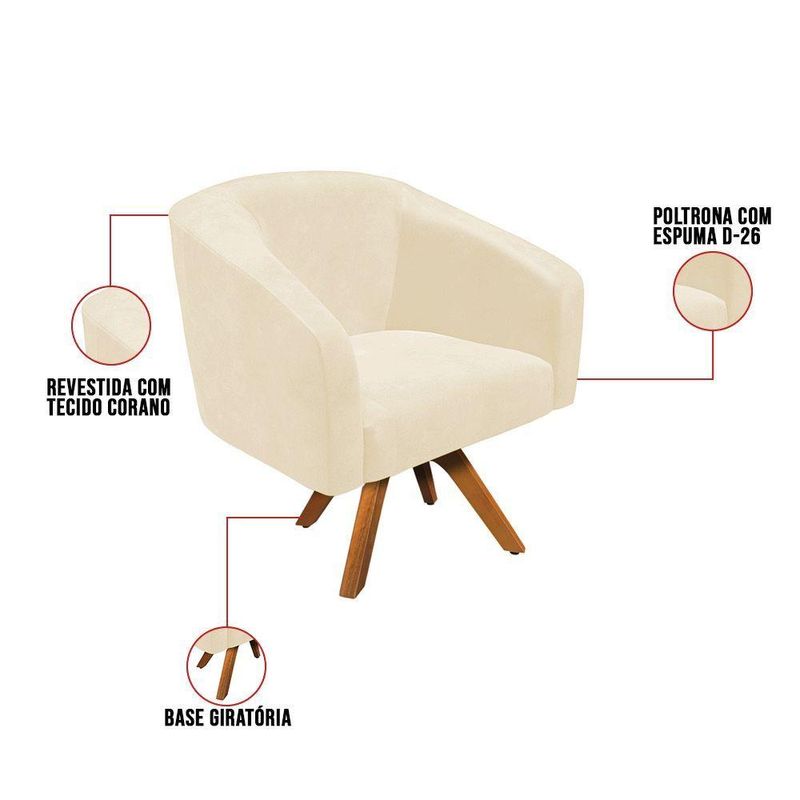 Kit 2 Poltronas Decorativas Stella Giratória Couro Sintético Marrom D'Rossi