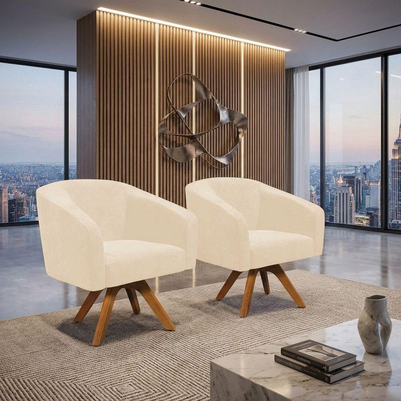 Kit 2 Poltronas Decorativas Stella Giratória Couro Sintético Marrom D'Rossi