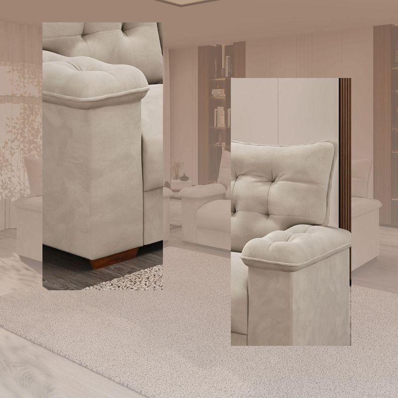Conjunto Sofá 3 E 2 Lugares Irlanda Veludo Creme