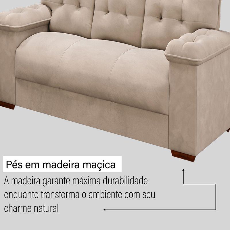 Conjunto Sofá 3 E 2 Lugares Irlanda Veludo Creme