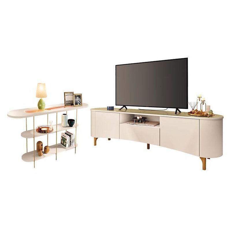 Rack Bancada Elara Off White Champanhe Com Aparador Infinity Off White - Hb Móveis