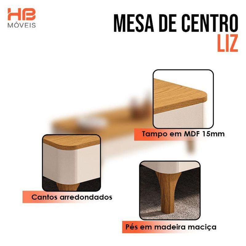 Rack Bancada Elara Cinamomo Com Mesa De Centro Liz Off White Cinamomo - Hb Móveis