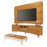 Rack Bancada Elara E Painel Armony Cinamomo Com Mesa De Centro Cadenza Off White Cinamomo - Hb Móveis