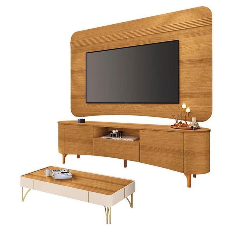 Rack Bancada Elara E Painel Armony Cinamomo Com Mesa De Centro Cadenza Off White Cinamomo - Hb Móveis
