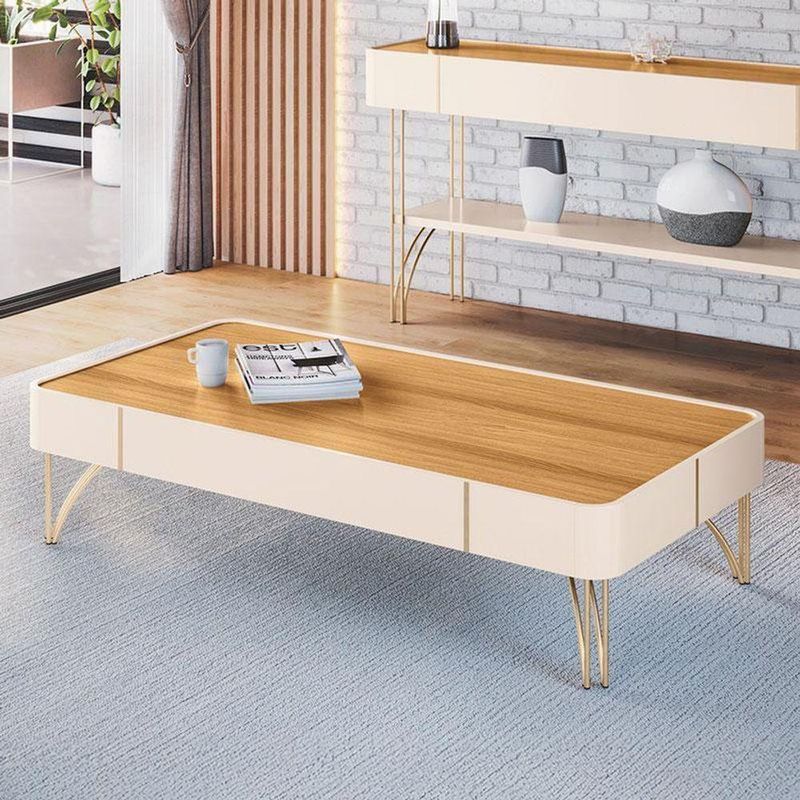 Rack Bancada Elara E Painel Armony Cinamomo Com Mesa De Centro Cadenza Off White Cinamomo - Hb Móveis