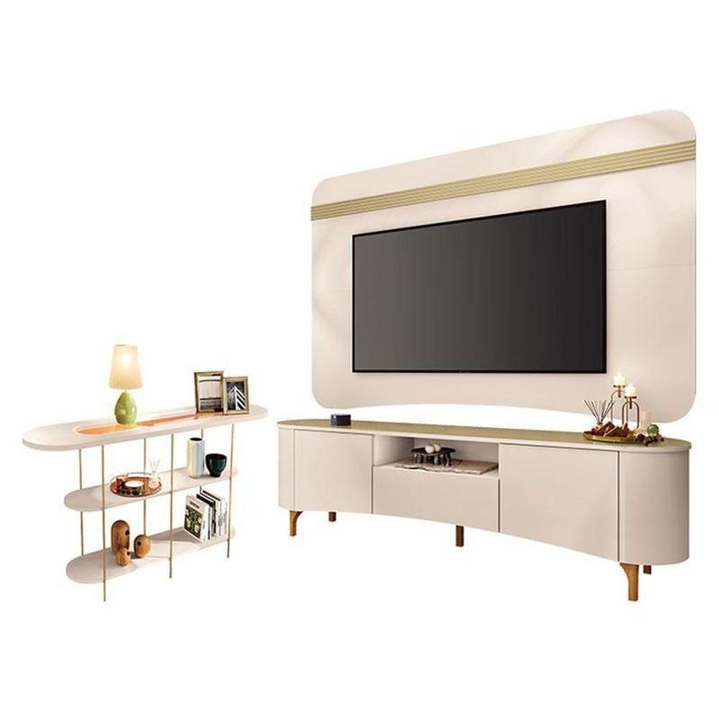 Rack Bancada Elara E Painel Armony Off White Champanhe Com Aparador Infinity Off White - Hb Móveis