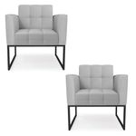 Kit 2 Poltronas Sala Elisa Decorativa Base Industrial Couro Sintético Cinza D'Rossi