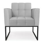 Kit 2 Poltronas Sala Elisa Decorativa Base Industrial Couro Sintético Cinza D'Rossi