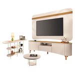 Rack Bancada Elara E Painel Armony Off White Cinamomo Com Mesa De Centro Sky E Aparador Infinity Off White - Hb Móveis