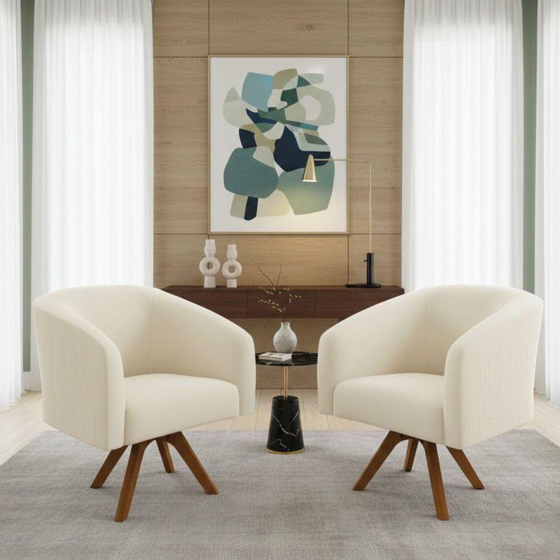 Kit 2 Poltronas Decorativas Stella Giratória Veludo Cotelê Bege D'Rossi