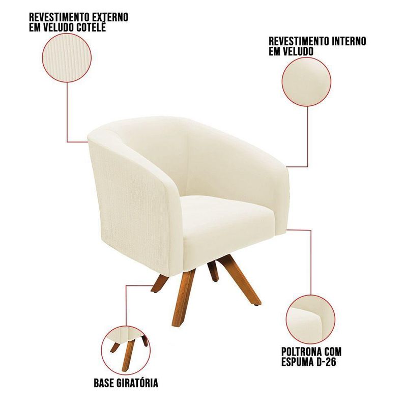 Kit 2 Poltronas Decorativas Stella Giratória Veludo Cotelê Bege D'Rossi