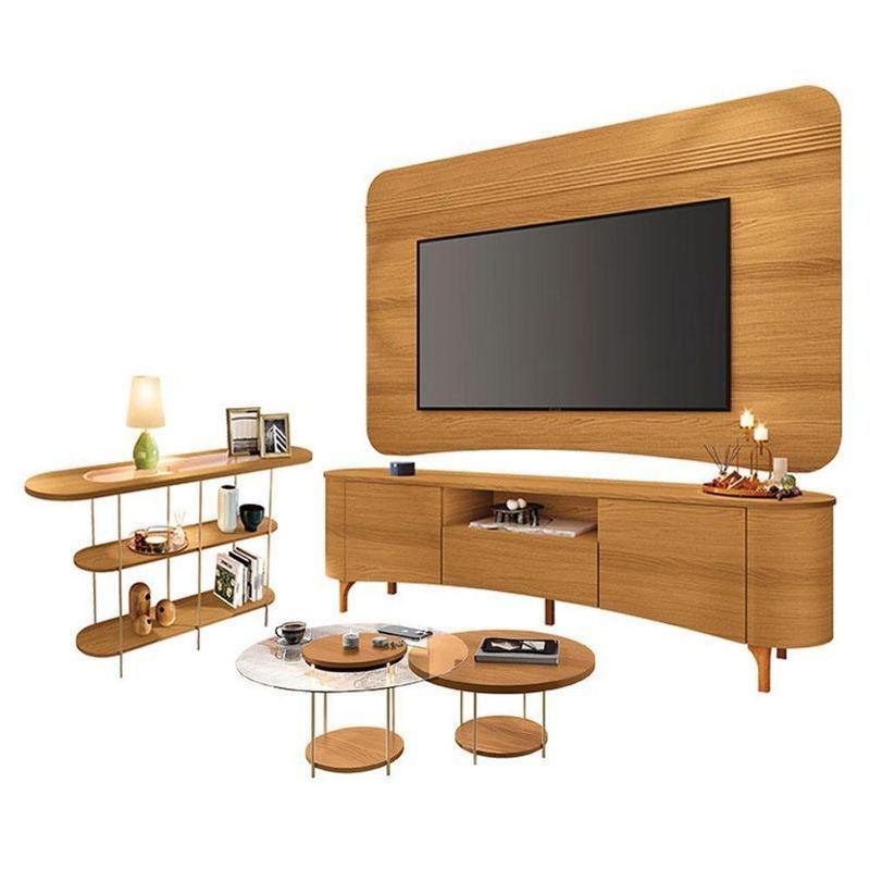 Rack Bancada Elara E Painel Armony Cinamomo Com Kit Mesa De Centro Sky E Aparador Infinity Cinamomo - Hb Móveis