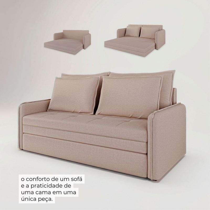 Sofá Cama Retrátil 3 Lugares Veneza 1,56m Linho Creme