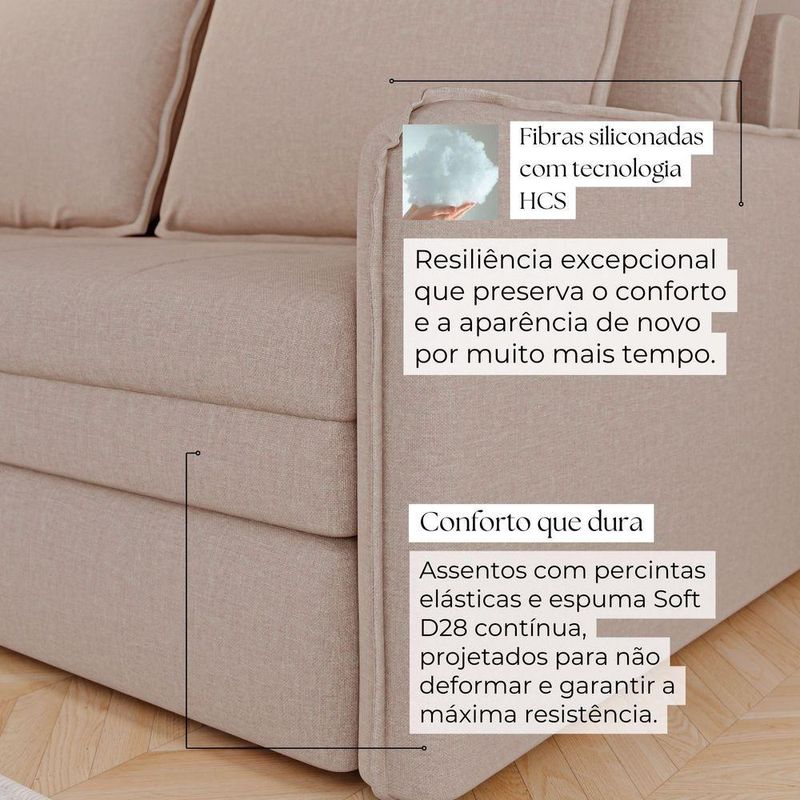 Sofá Cama Retrátil 3 Lugares Veneza 1,56m Linho Creme