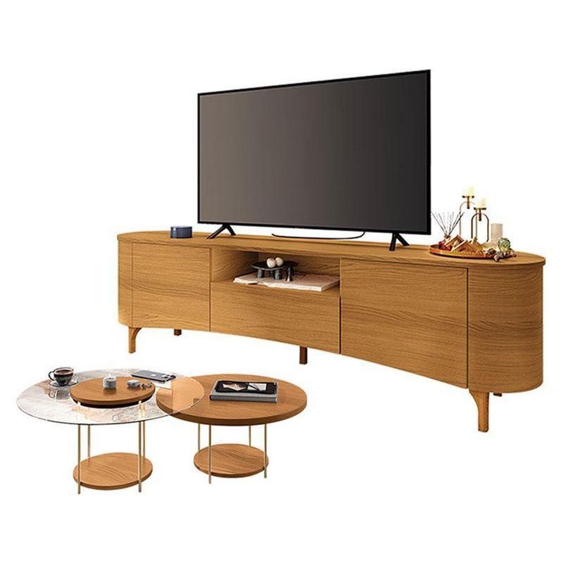 Rack Bancada Elara Cinamomo Com Kit Mesa De Centro Sky Cinamomo - Hb Móveis