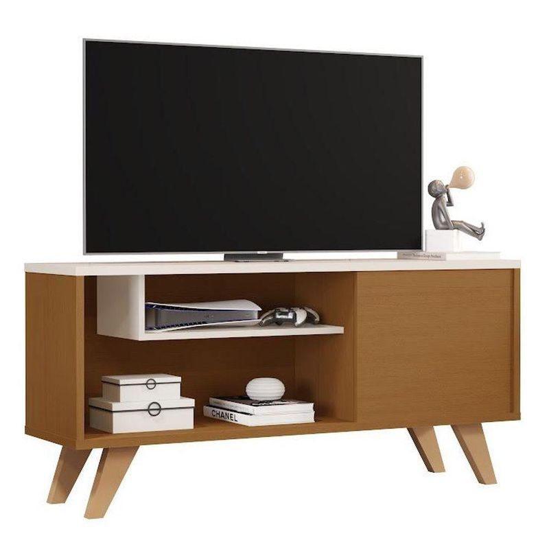 Rack Heitor Compacto Com Porta E Nichos Organizadores Para Quarto Cedro/off