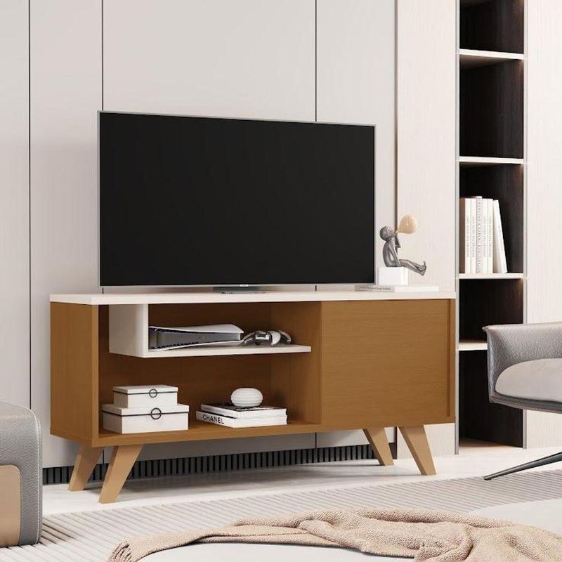 Rack Heitor Compacto Com Porta E Nichos Organizadores Para Quarto Cedro/off
