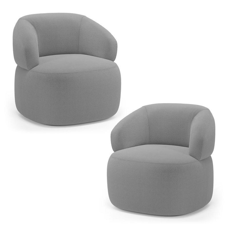 Kit 2 Poltronas Orgânicas Giratórias Glee Living Bouclê Cinza Abmaza