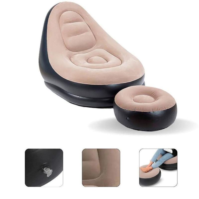 Poltrona Sofá Inflável Kit 2 Em 1 Ultra Lounge Com Puff Cinza Gmcas