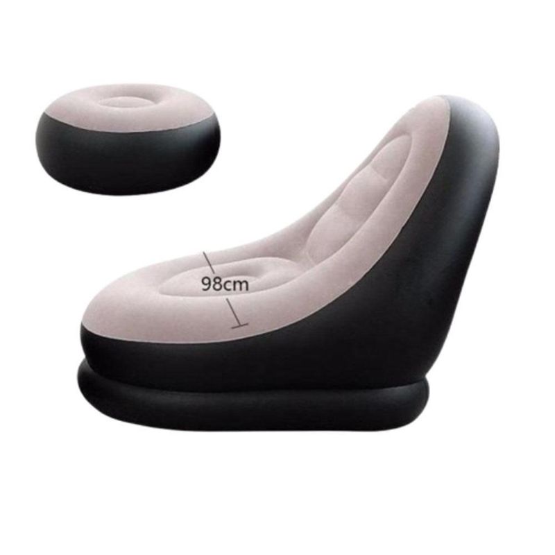 Poltrona Sofá Inflável Kit 2 Em 1 Ultra Lounge Com Puff Cinza Gmcas