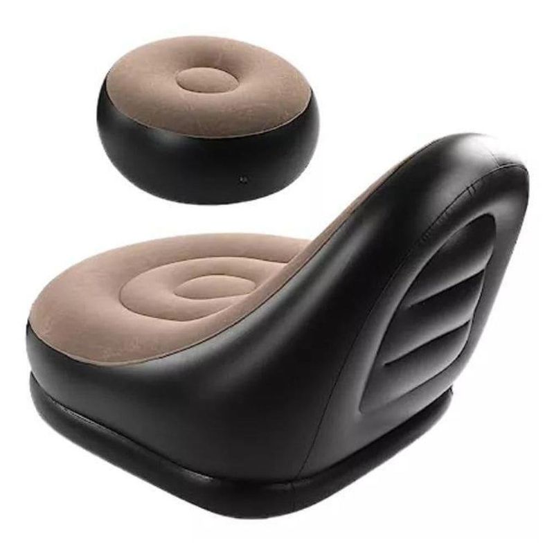 Poltrona Sofá Inflável Kit 2 Em 1 Ultra Lounge Com Puff Cinza Gmcas