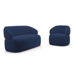 Kit Sofá Poltrona Giratória Living Glee Orgânico Veludo Azul Abmaza
