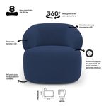 Kit Sofá Poltrona Giratória Living Glee Orgânico Veludo Azul Abmaza