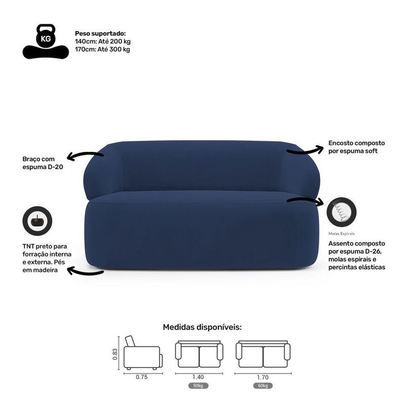 Kit Sofá Poltrona Giratória Living Glee Orgânico Veludo Azul Abmaza