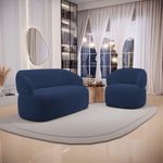 Kit Sofá Poltrona Giratória Living Glee Orgânico Veludo Azul Abmaza