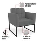 Kit 2 Poltronas Sala Decorativa Elisa Base Industrial Principal Sintético Grafite Preto D'Rossi