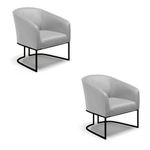Kit 2 Poltronas Sala Decorativa Stella Sintético Cinza Base Industrial Preta D'Rossi