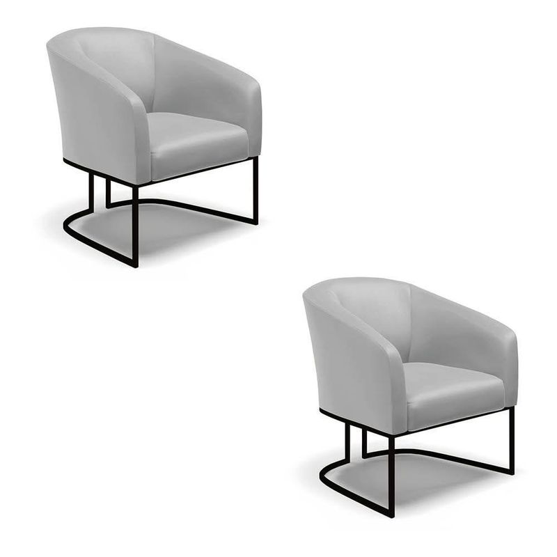 Kit 2 Poltronas Sala Decorativa Stella Sintético Cinza Base Industrial Preta D'Rossi