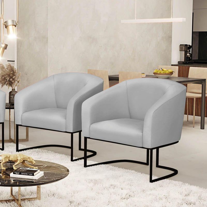 Kit 2 Poltronas Sala Decorativa Stella Sintético Cinza Base Industrial Preta D'Rossi