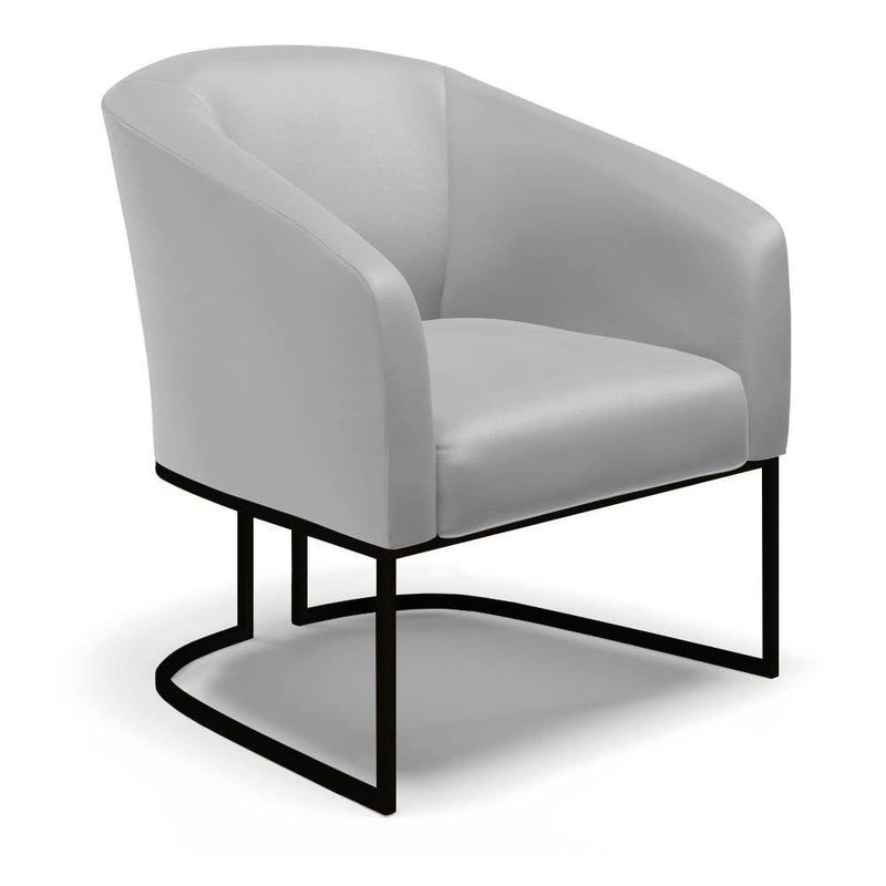 Kit 2 Poltronas Sala Decorativa Stella Sintético Cinza Base Industrial Preta D'Rossi