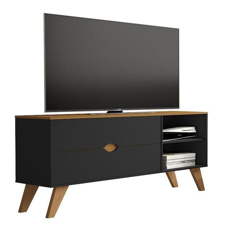 Rack Para Tv Até 55 Polegadas Homero Com Gavetas E Pés De Madeira Preto/cedro