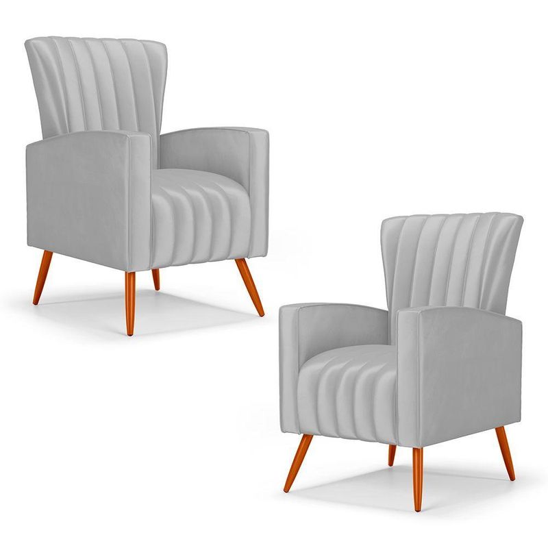 Kit 2 Poltronas Decorativas Melody Poltrona de Descanso Veludo Cinza Claro Abmaza