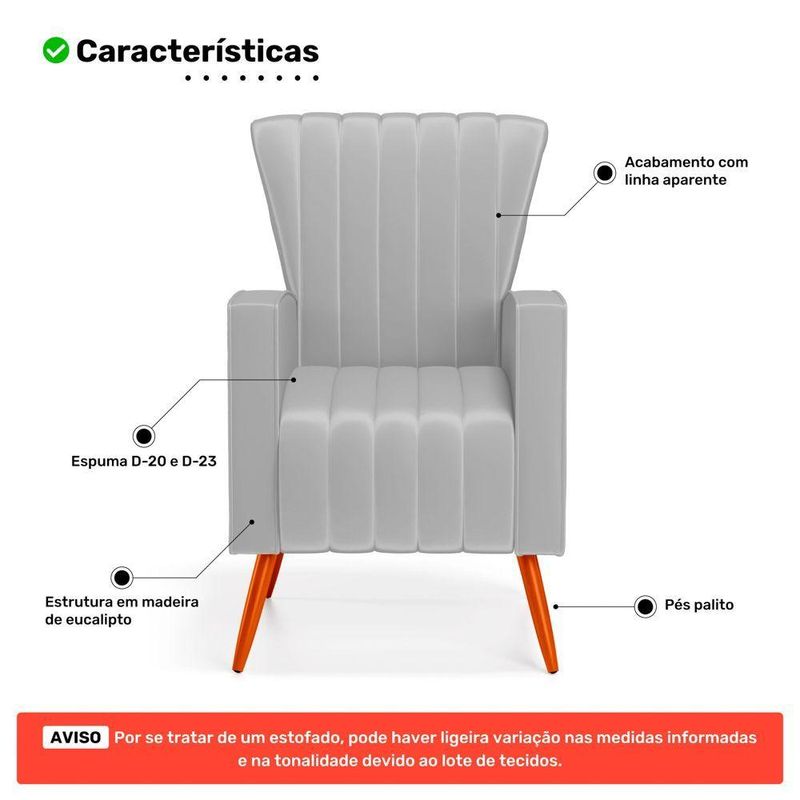 Kit 2 Poltronas Decorativas Melody Poltrona de Descanso Veludo Cinza Claro Abmaza