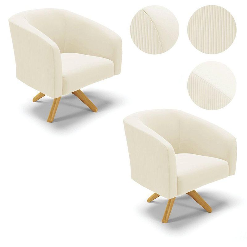 Kit 2 Poltronas Decorativas Stella Giratória Veludo Cotelê Bege D'Rossi