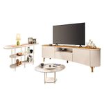 Rack Bancada Elara Off White Cinamomo E Mesa De Centro Sky Com Tampo De Vidro E Aparador Infinity Off White - Hb Móveis
