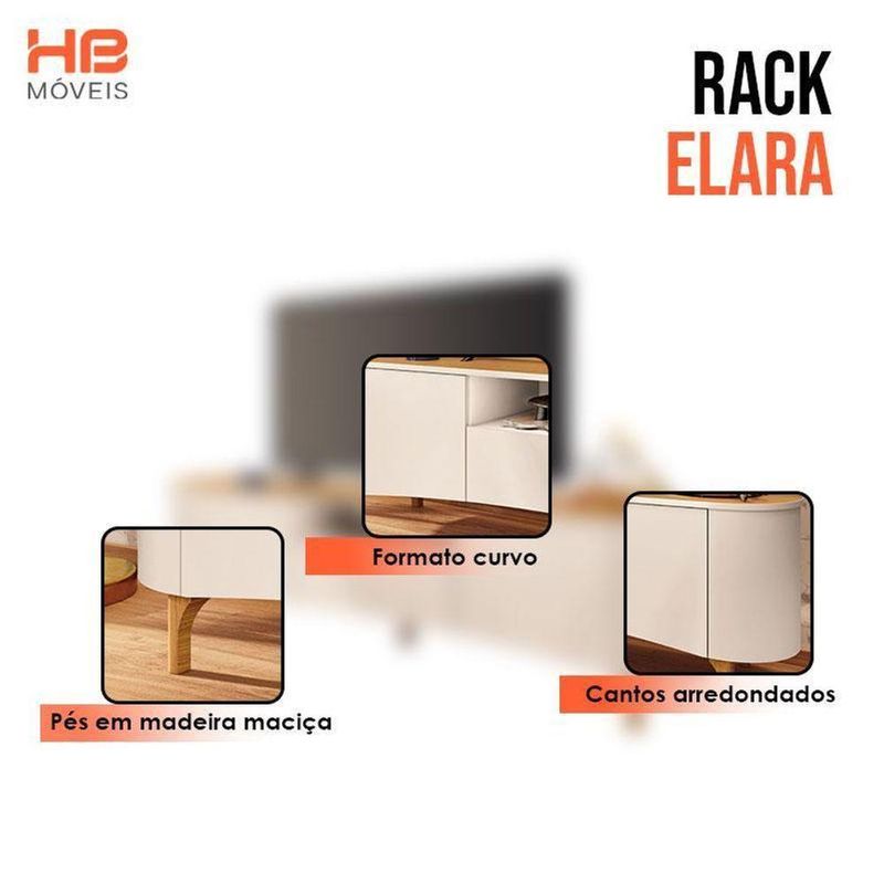 Rack Bancada Elara Off White Cinamomo E Mesa De Centro Sky Com Tampo De Vidro E Aparador Infinity Off White - Hb Móveis